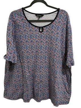 Ulla Popken Navy & Coral Printed Scoop Neck Tunic